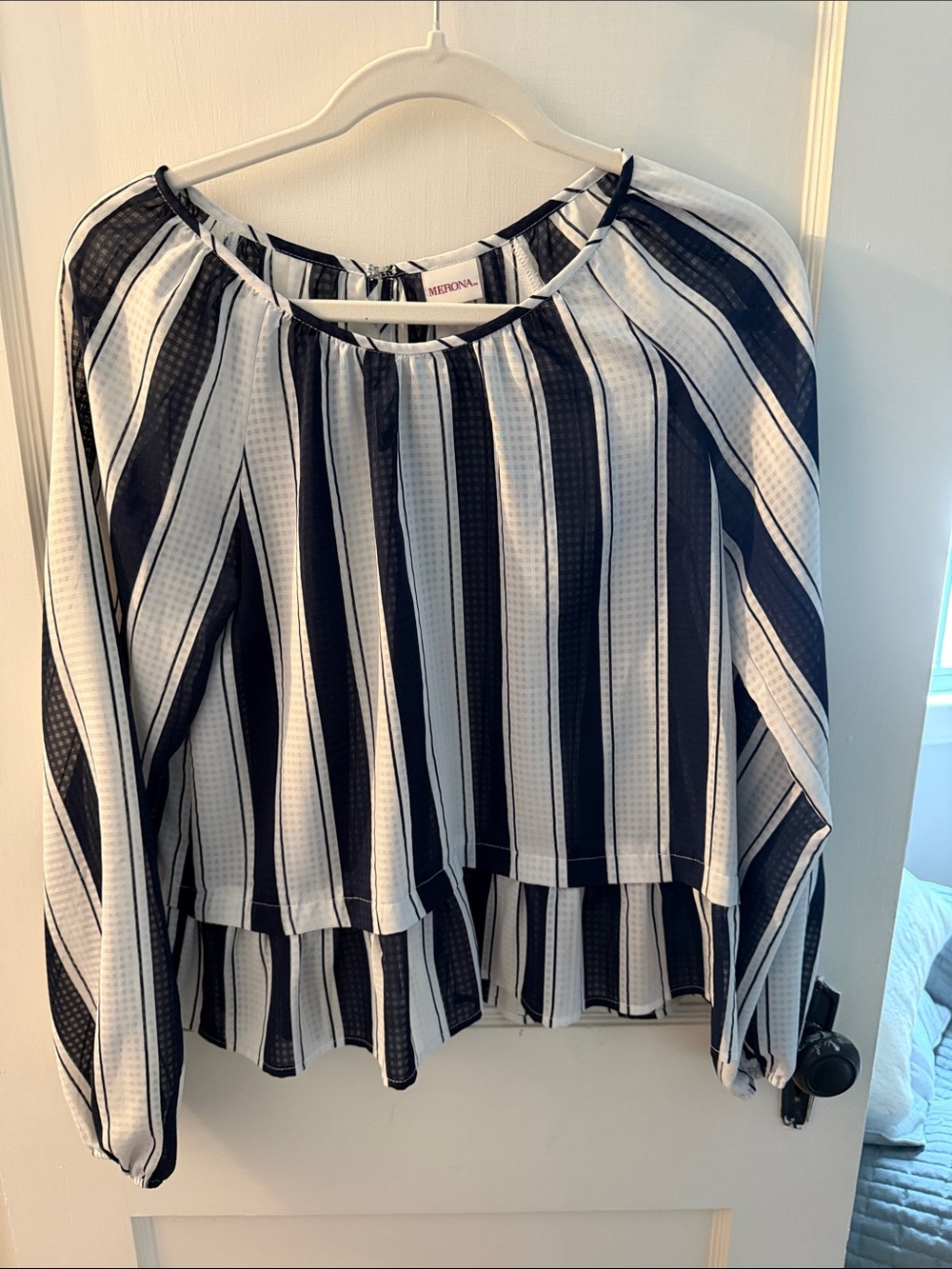 Merona Navy & White Vertical Stripe Peplum Blouse